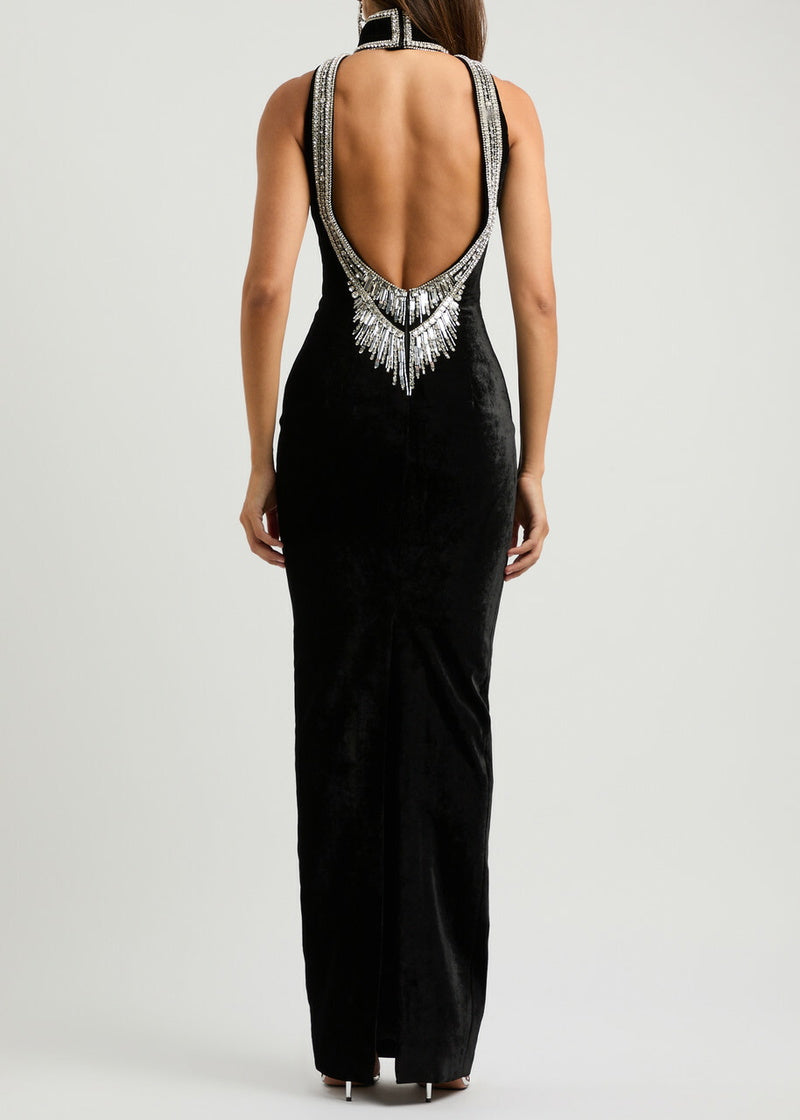 Velvet Embroidered Maxi Dress