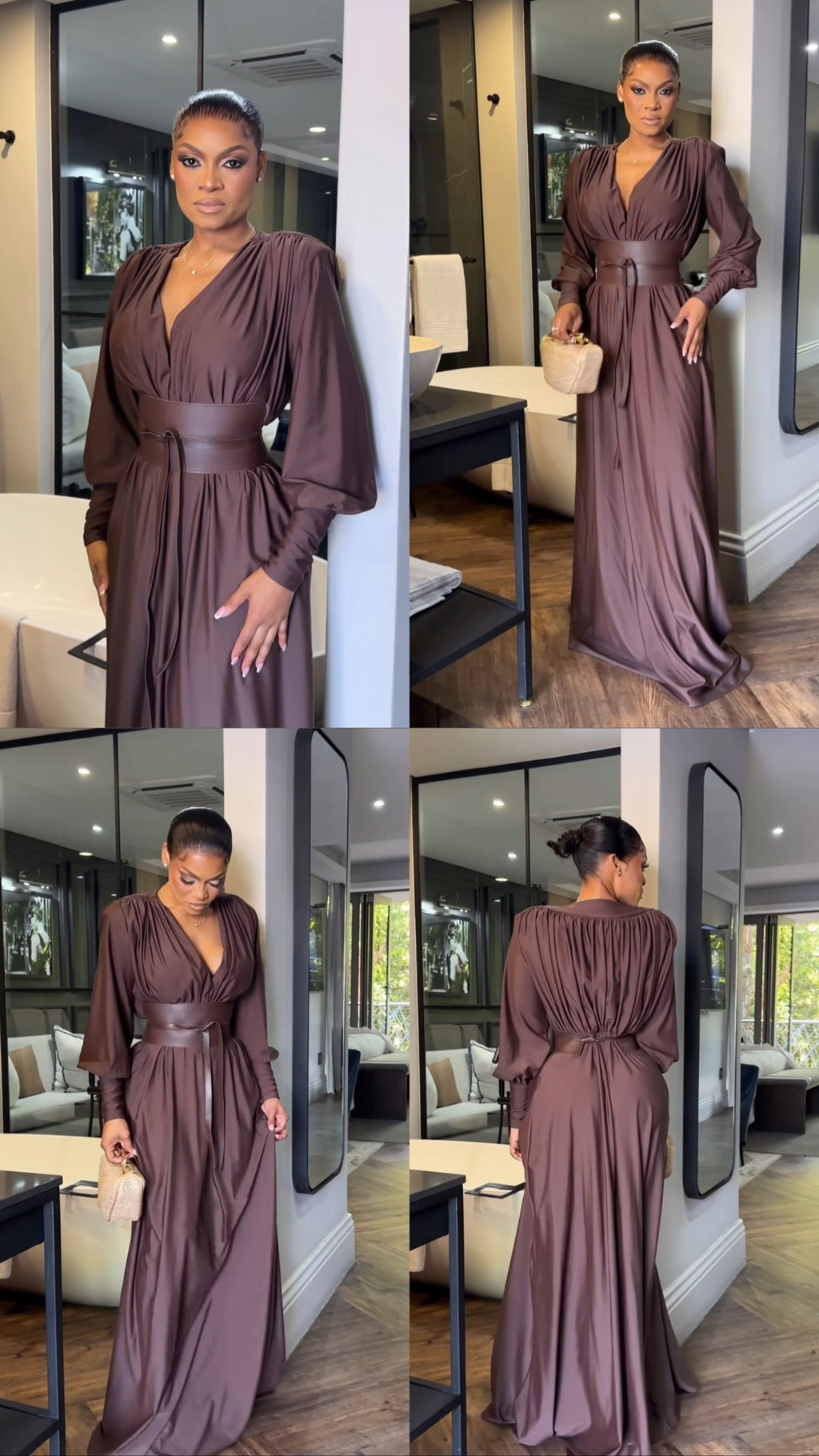 Renata Plunge Long Sleeve Maxi Dress
