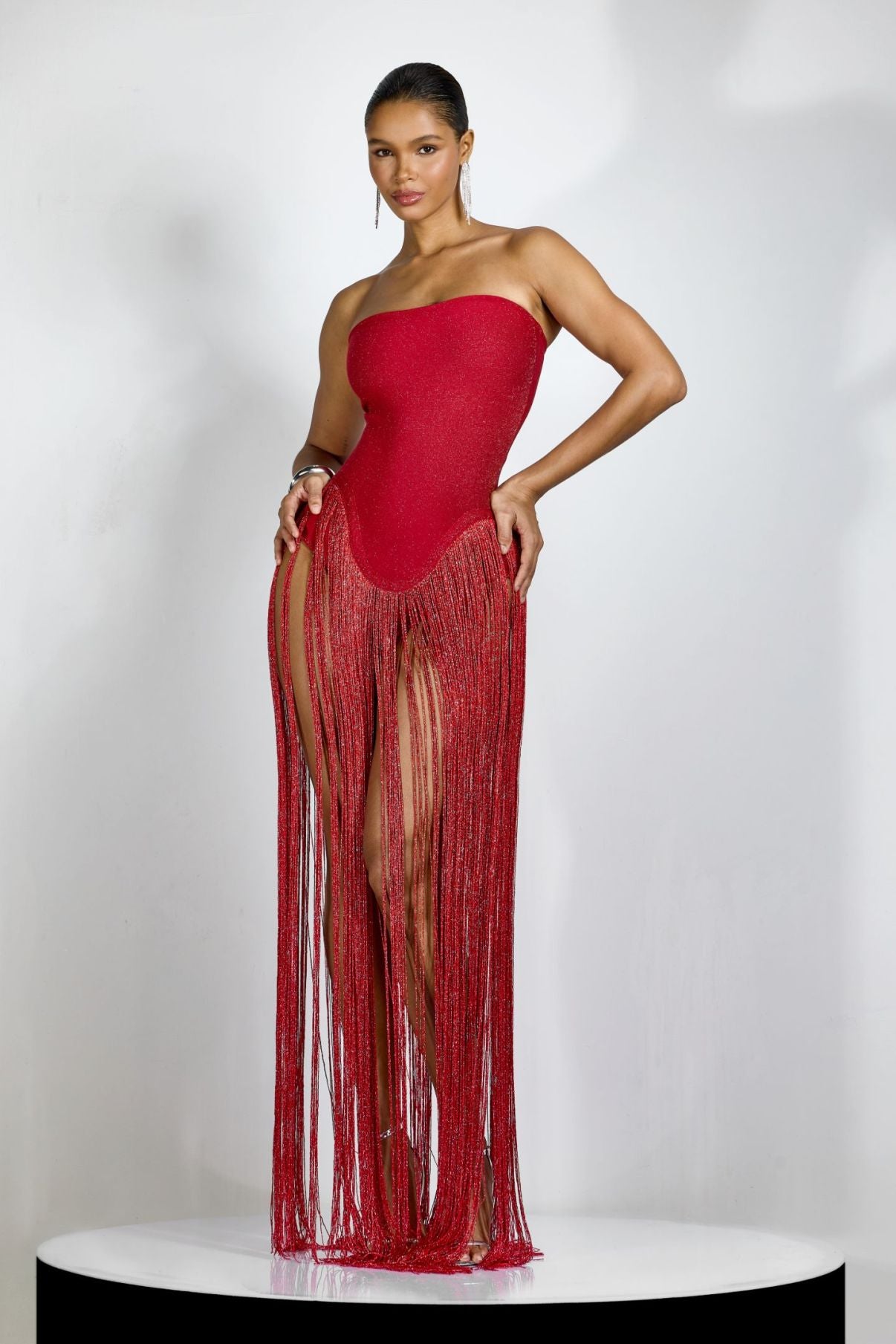 Eleanor Strapless Fringe Maxi Dress