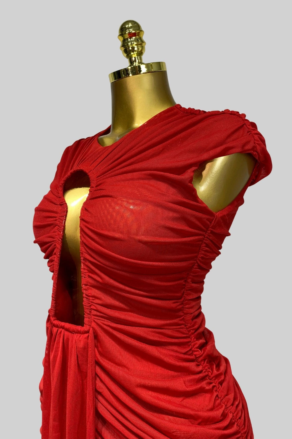 DRAPED CUT-OUT GOWN WITH GATHERED DETAILING