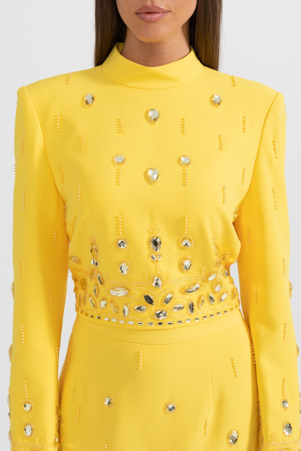 Beaded Biamond Cropped Top And skirt Suit