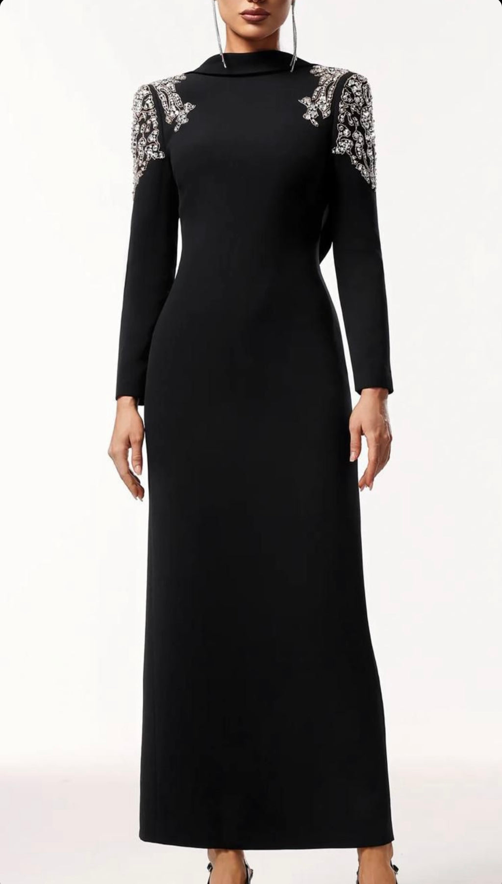 Lidia Black Open Back Embellished Maxi Dress