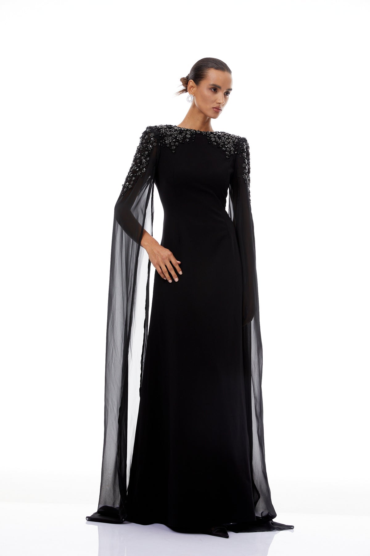 Yseult Black Embellished Maxi Gown