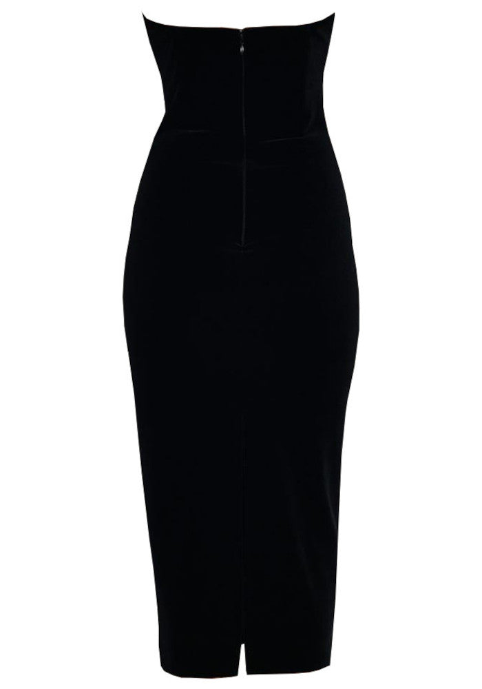 Strapless Crystal Trim Detail Midi Dress Black