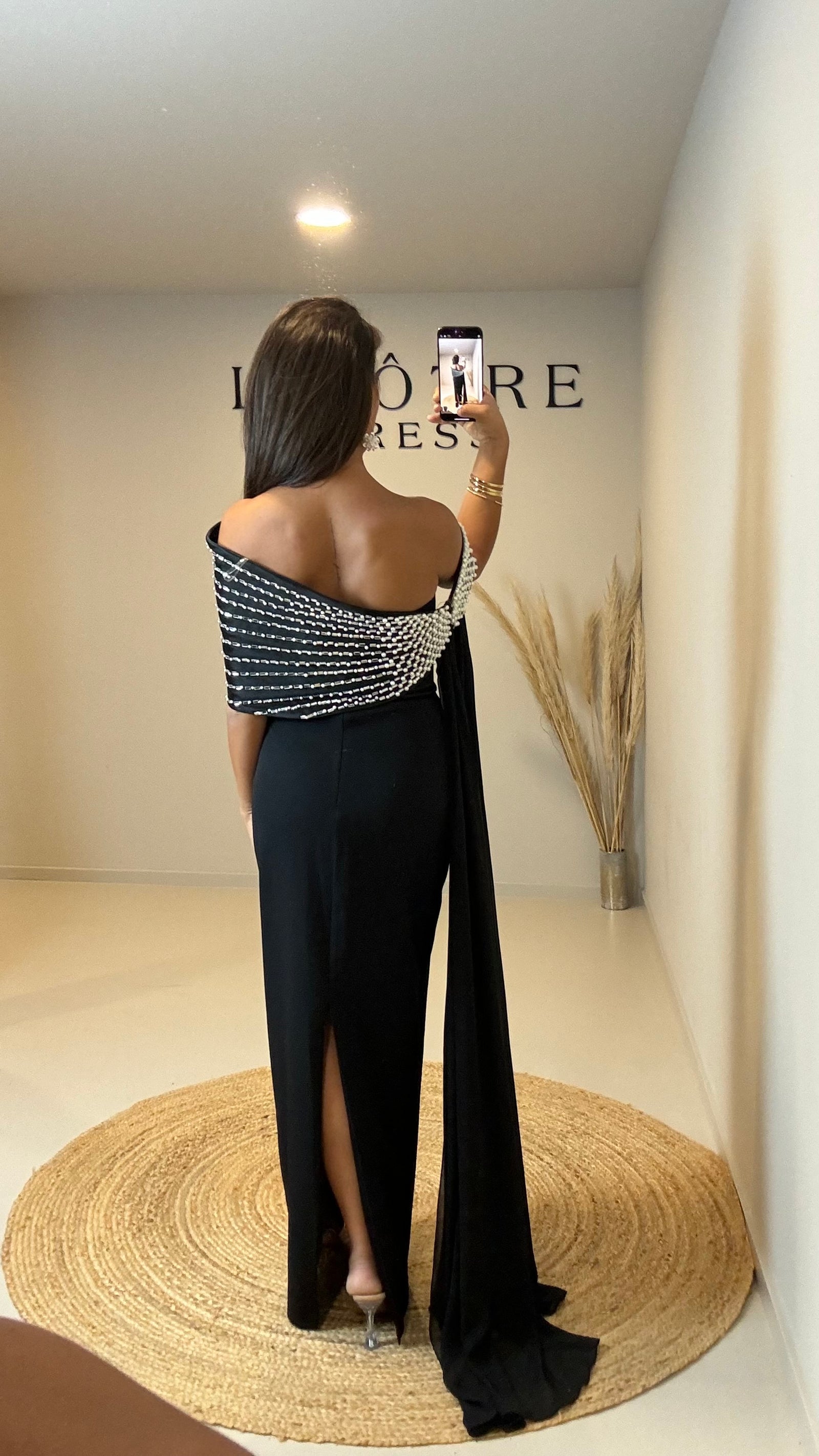CELINA OFF SHOULDER CRYSTAL MAXI DRESS