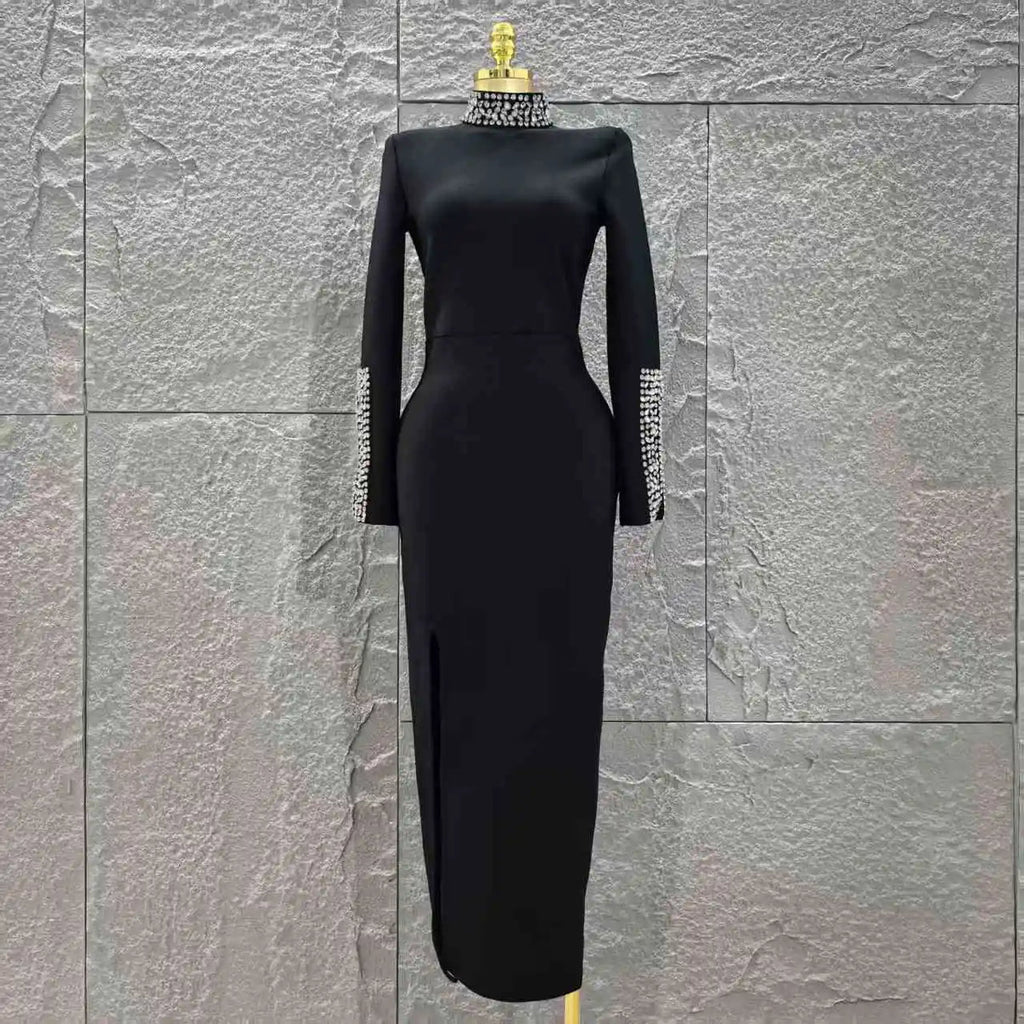 Women Long Sleeve Sexy Shinning Crystal Bodycon Long