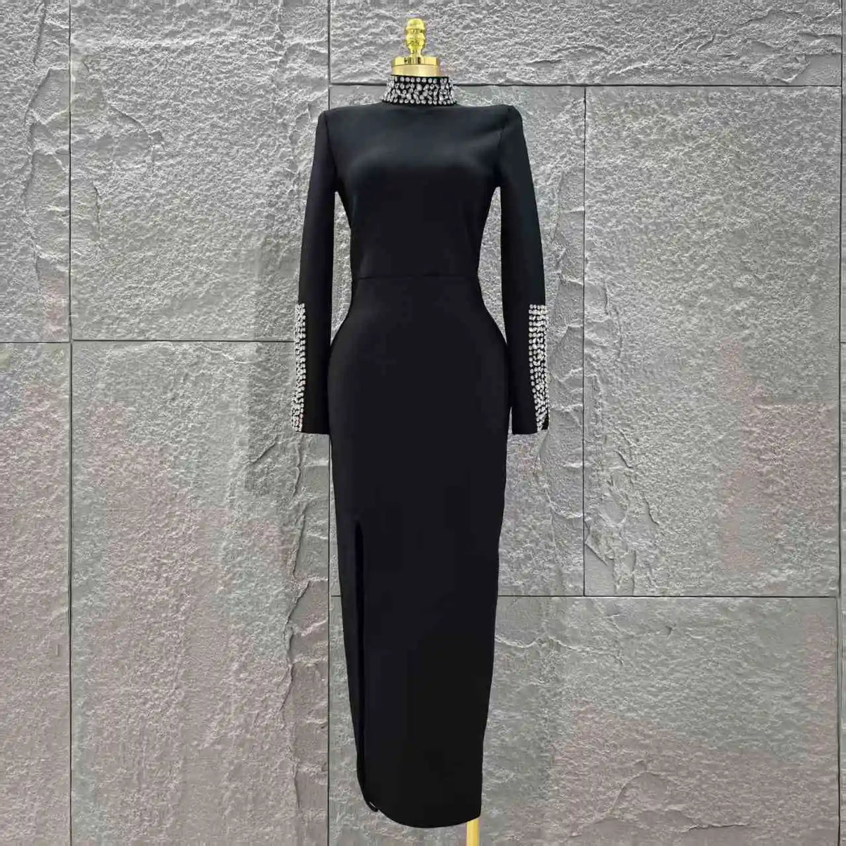 Women Long Sleeve Sexy Shinning Crystal Bodycon Long