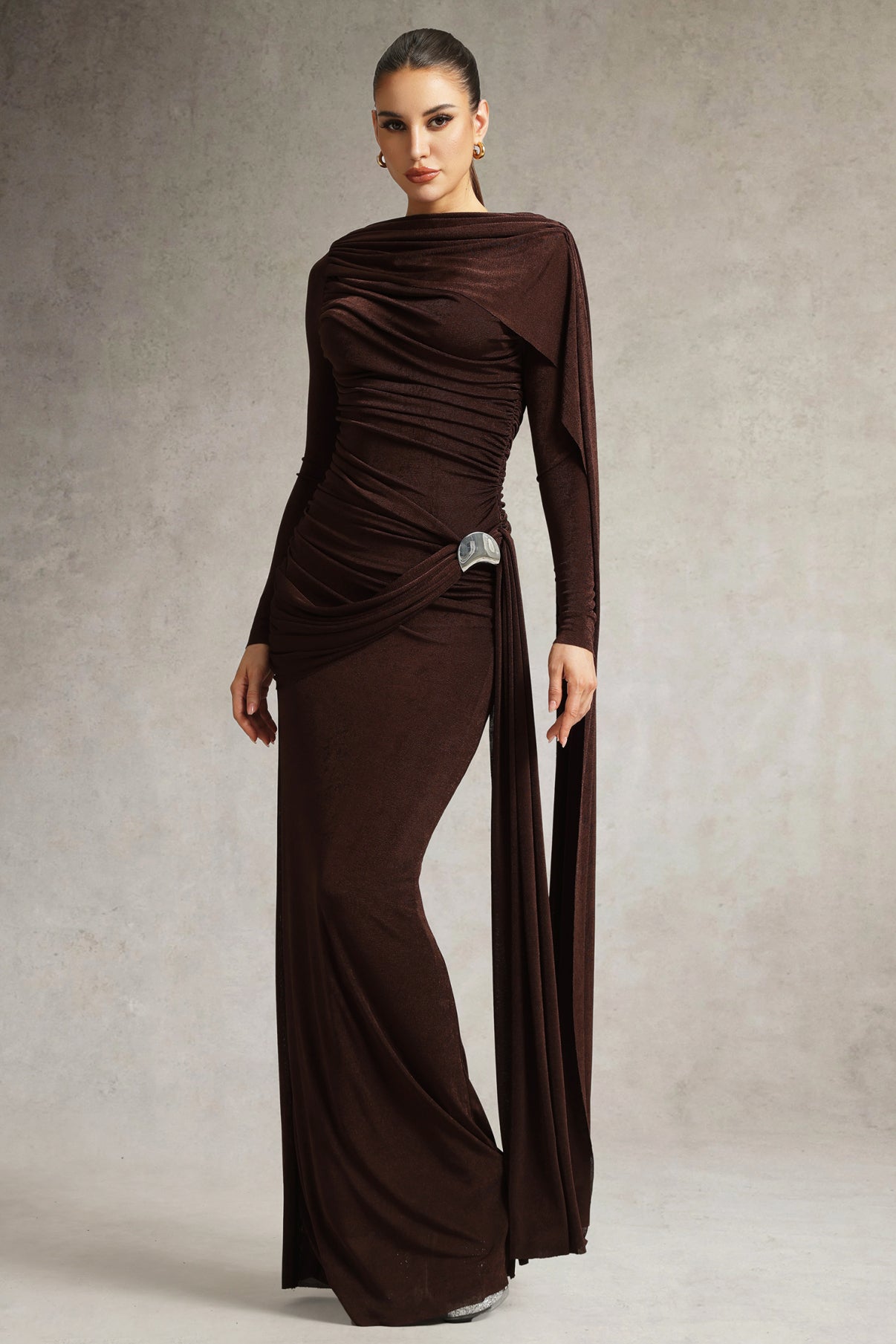 Hanayo Ruched Long Sleeve Maxi Dress