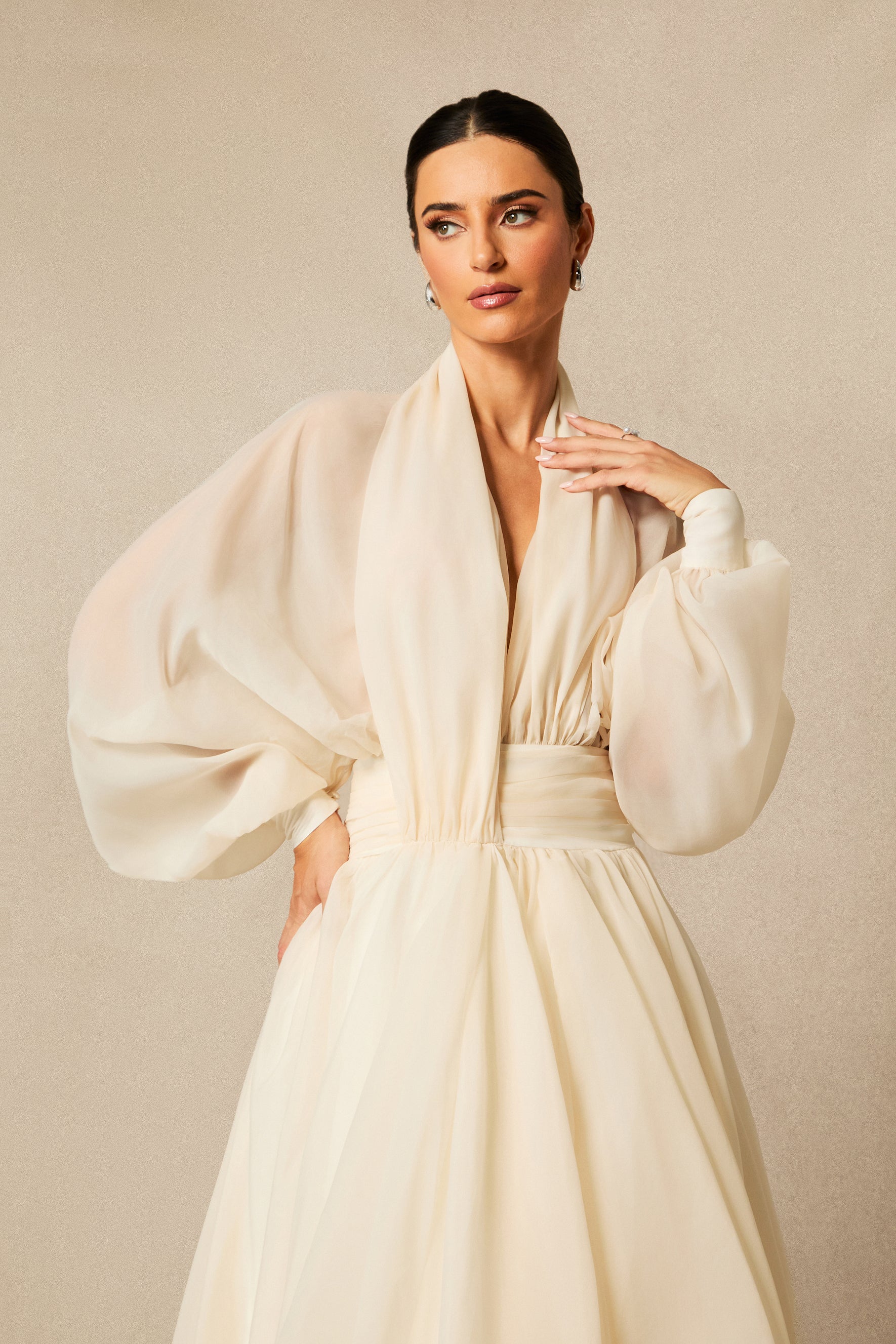 Lilly Deep V-neck Puff Sleeve Maxi Dress