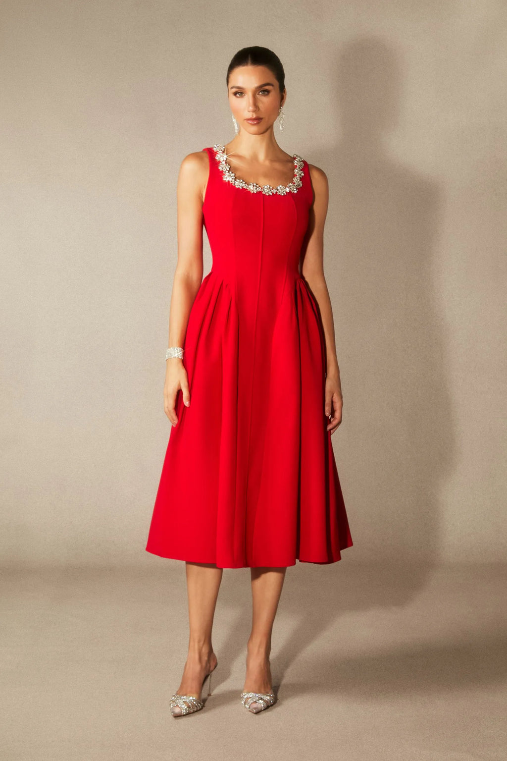 Anita Crystal Embellished Sleeveless Midi Dress
