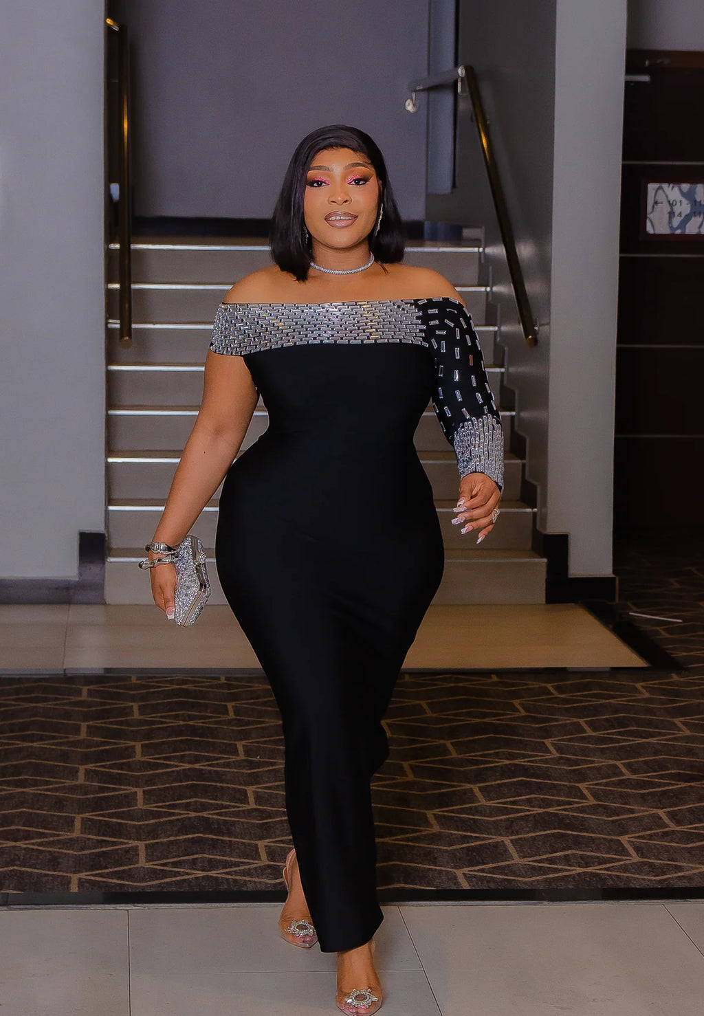 Wyran Diamond Black Bandage Maxi Dress