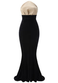 Strapless Mermaid Maxi Velvet Dress Black Ivory