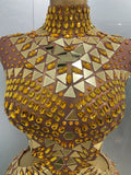 Luxury Shiny Mirror Rhinestones Hollowed-out Long Dress