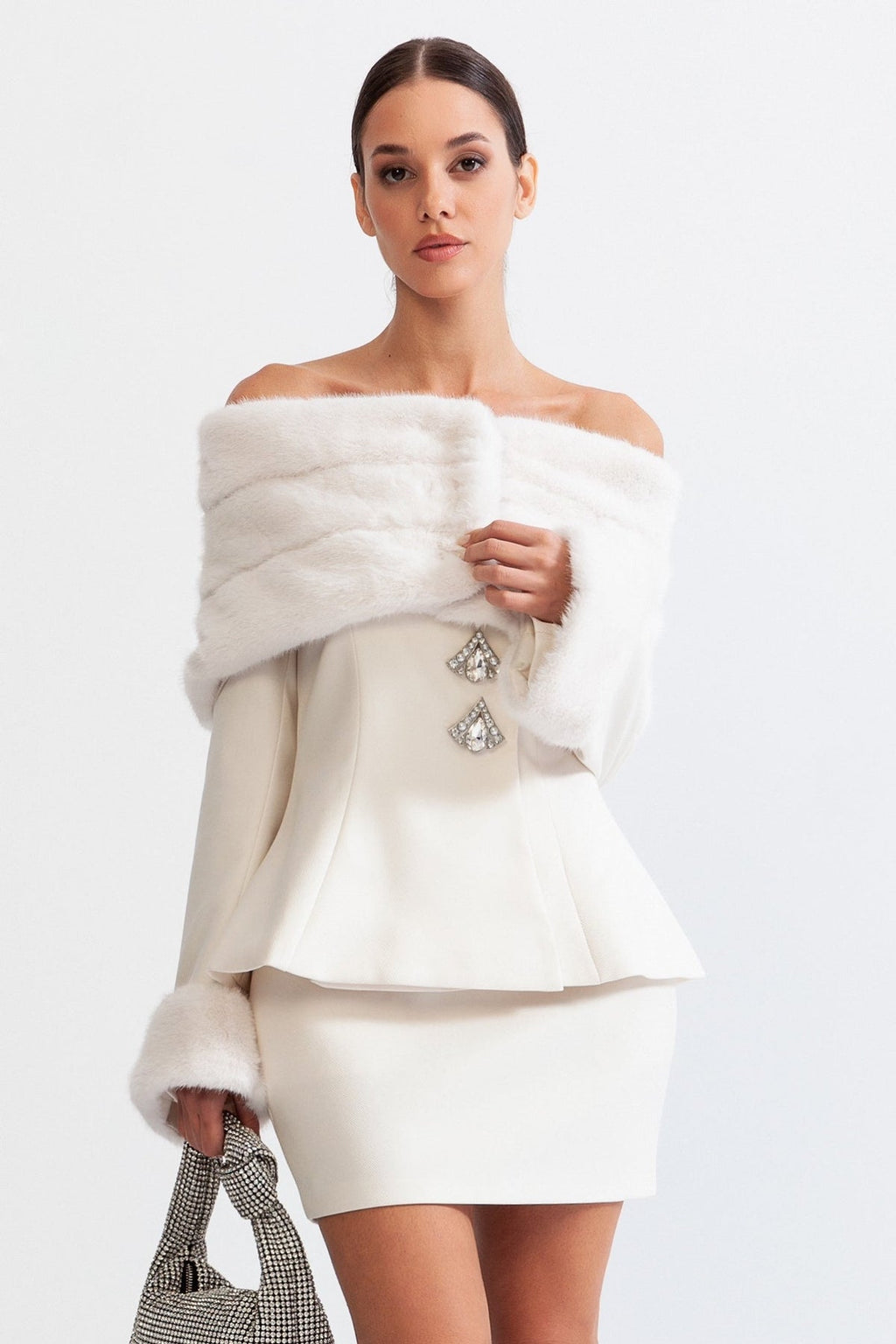 MANETTE Off The Shoulder Co-Ord with Faux Fur