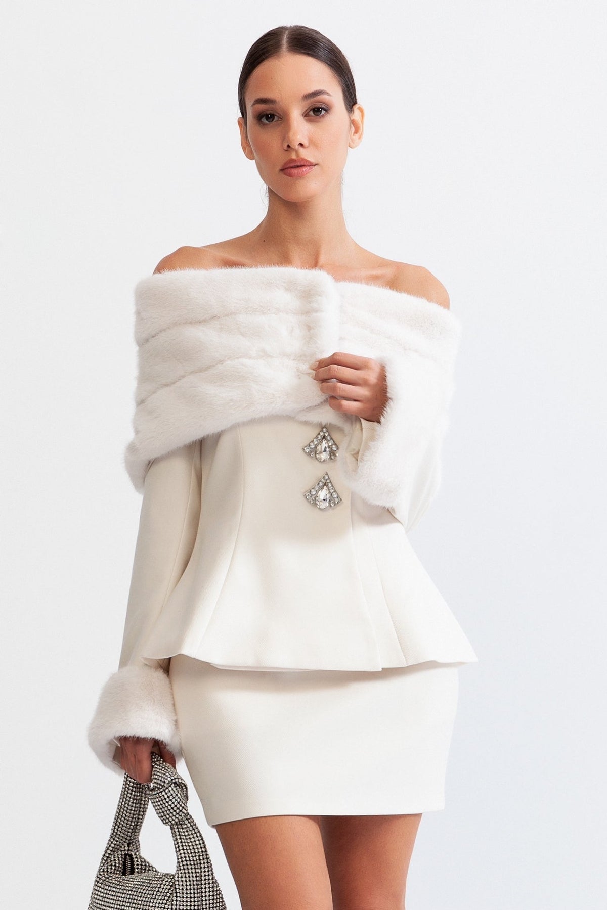 MANETTE Off The Shoulder Co-Ord with Faux Fur
