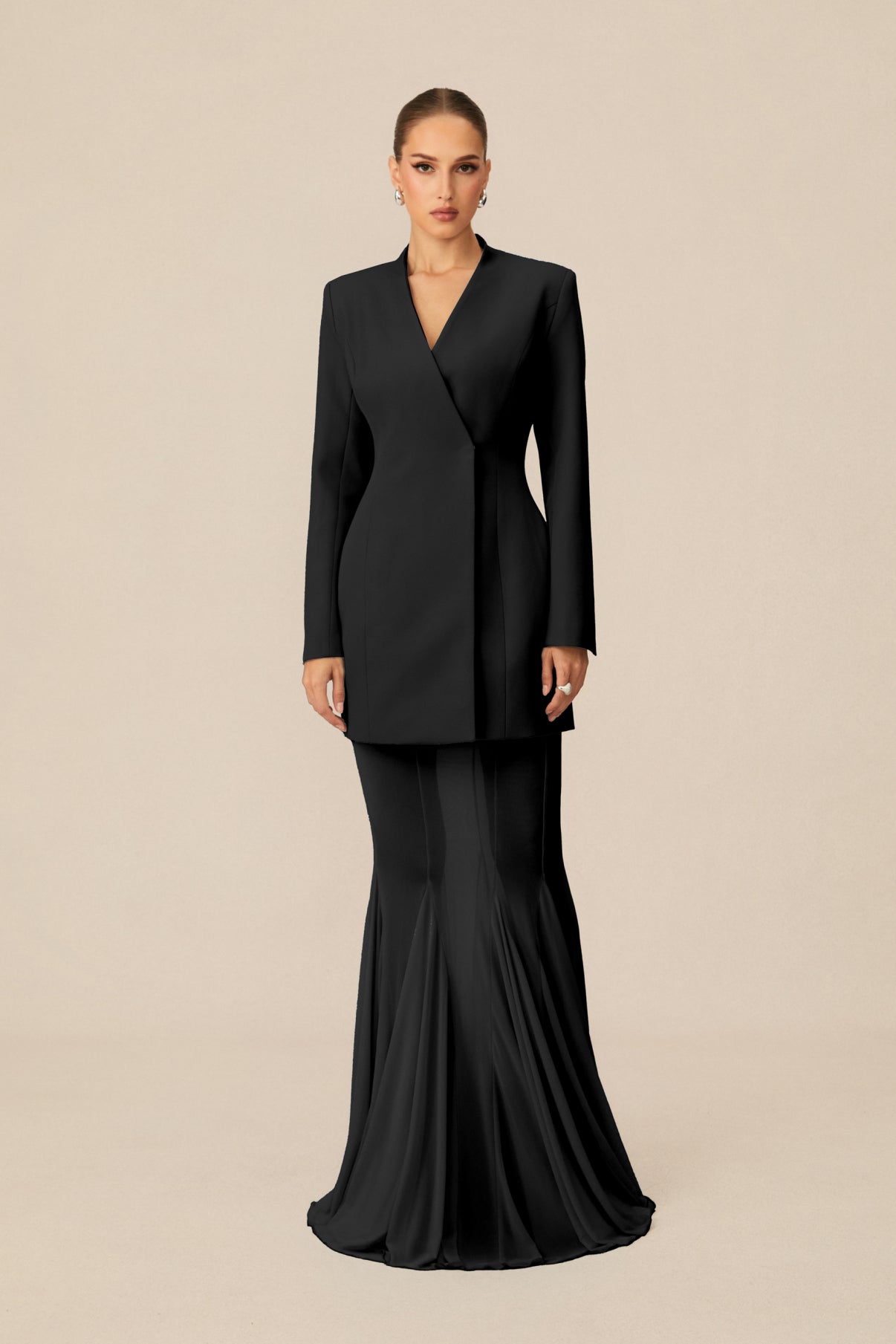 Myra Asymmetric Tailored Blazer & Sheer Mesh Skirt Set