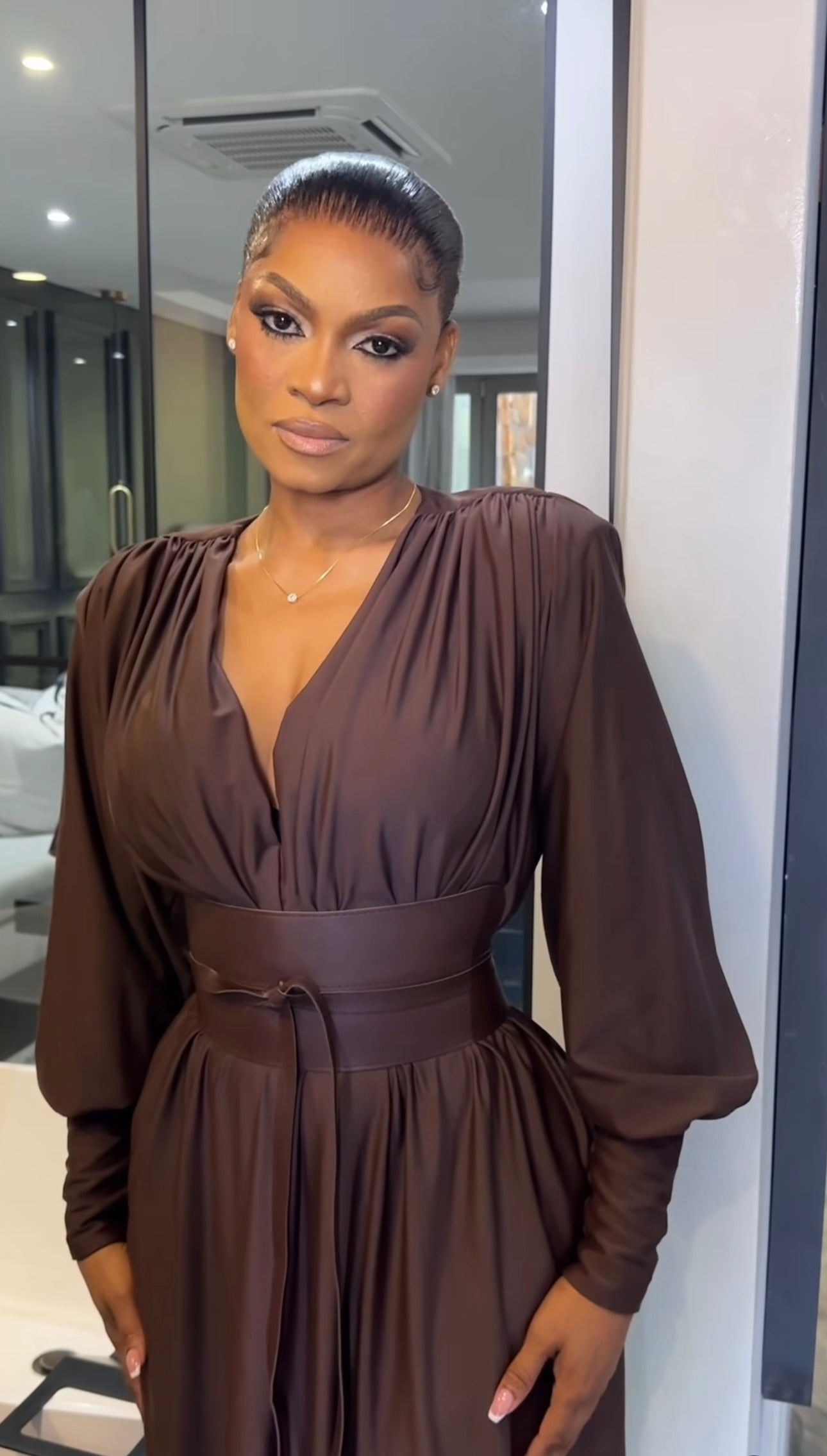 Renata Plunge Long Sleeve Maxi Dress
