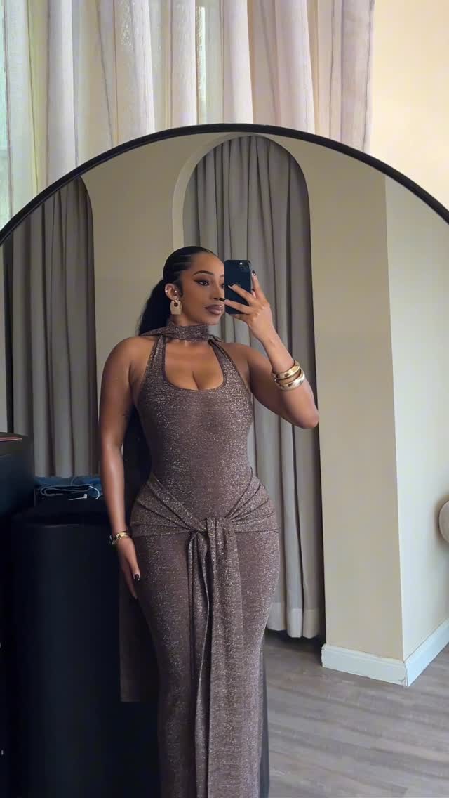 Halter Sparkly Maxi Dress Brown