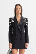 ELEGANT BLAZER WITH DIAMOND EMBELLISHED SHOULDERS - BLACK