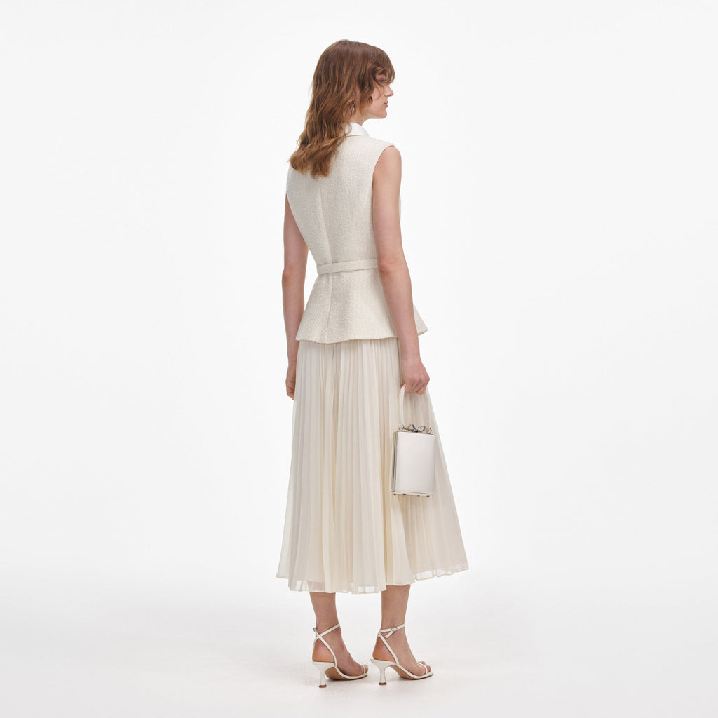 CREAM BOUCLE SLEEVELESS MIDI DRESS