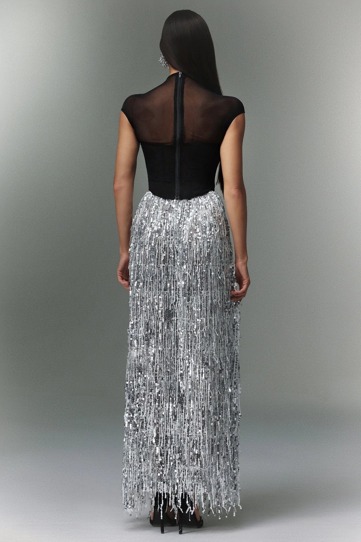 Kaaya | 2 Piece Set Corset Top Maxi Fringe Sequin Skirt