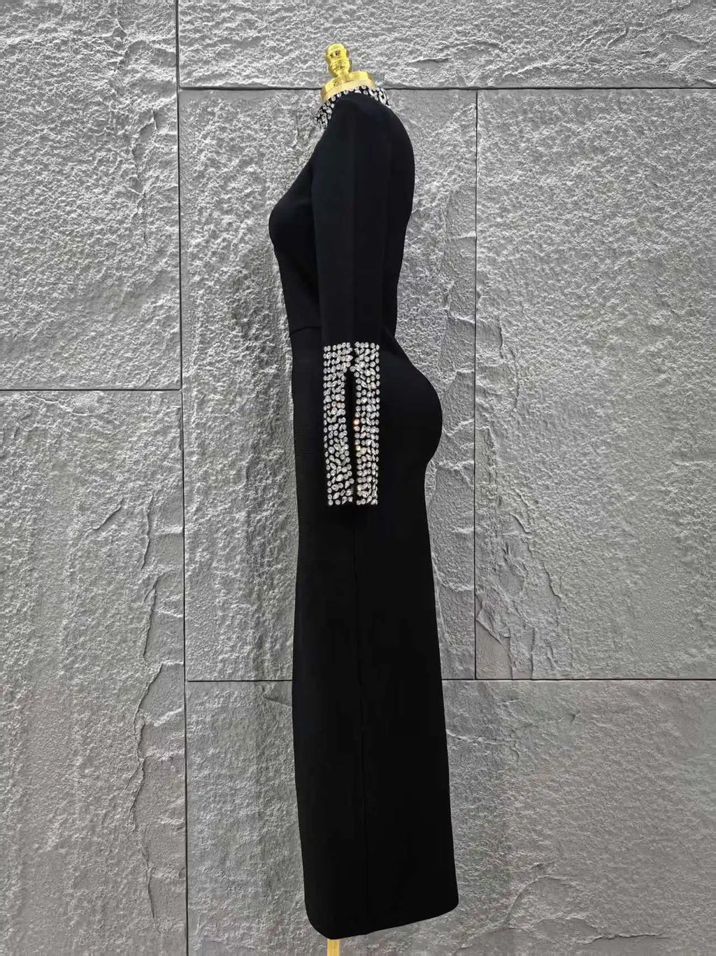 Women Long Sleeve Sexy Shinning Crystal Bodycon Long