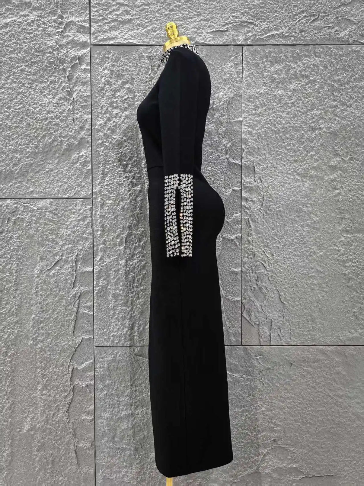 Women Long Sleeve Sexy Shinning Crystal Bodycon Long