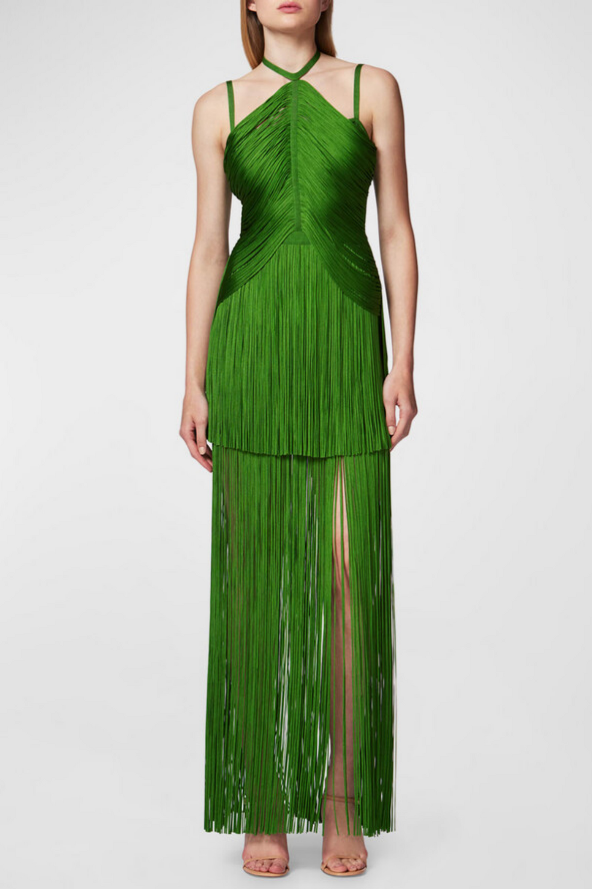 Doly Halter Fringed Maxi Bandage Dress