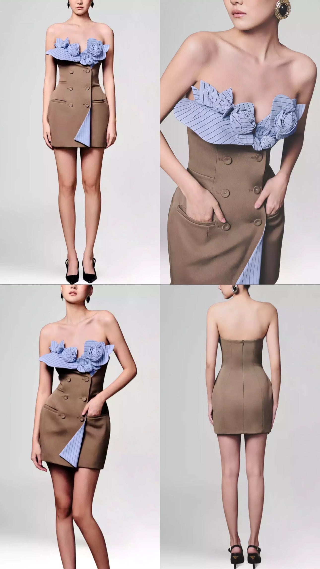 KEIRA TONG • Brown Petal Bustier Mini Dress