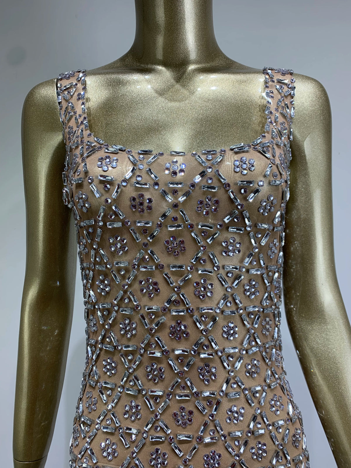 Crystal-Diamond Sheath Maxi Dress