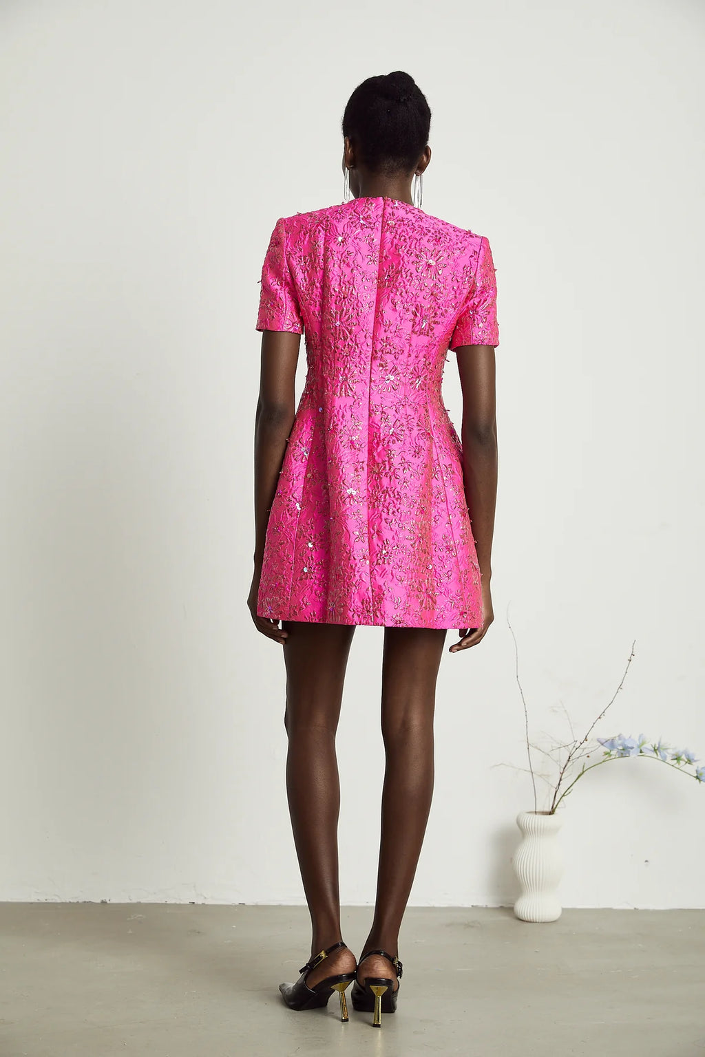 Celestia Floral-Appliqué Embellished Mini Dress