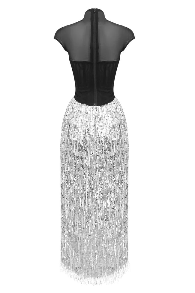 Kaaya | 2 Piece Set Corset Top Maxi Fringe Sequin Skirt