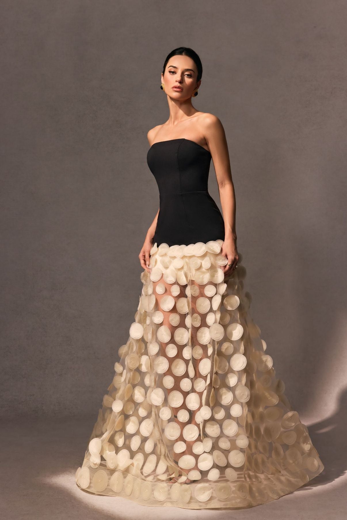 Irene Strapless Sheer Tulle Maxi Dress