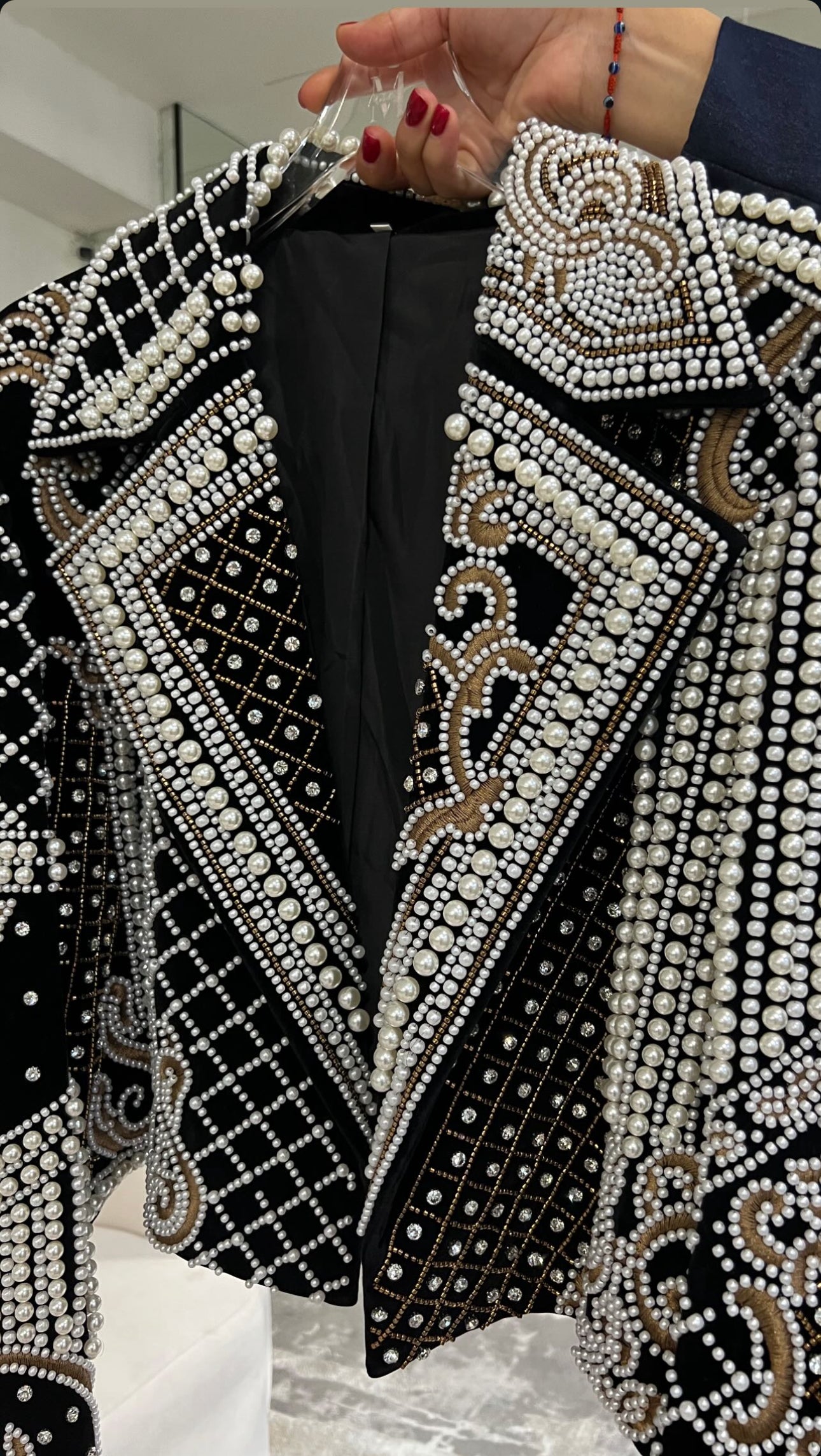 Luxury Pearl Beaded Women's Blazer Embellishments Wedding Prom Shawl Lapel Formal Party Suit Jacket