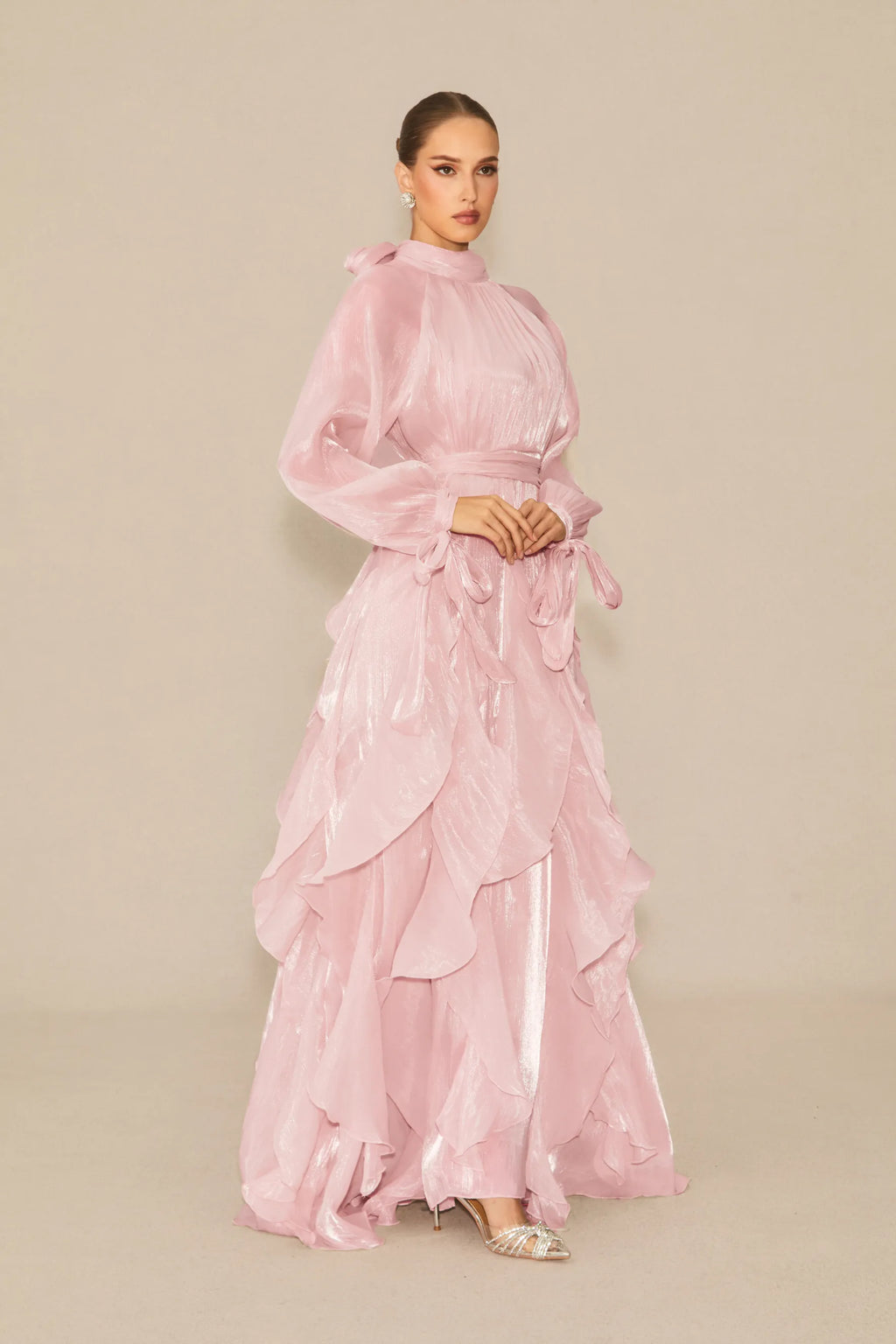 Estella Puff Sleeve Ruffle Trim Maxi Dress
