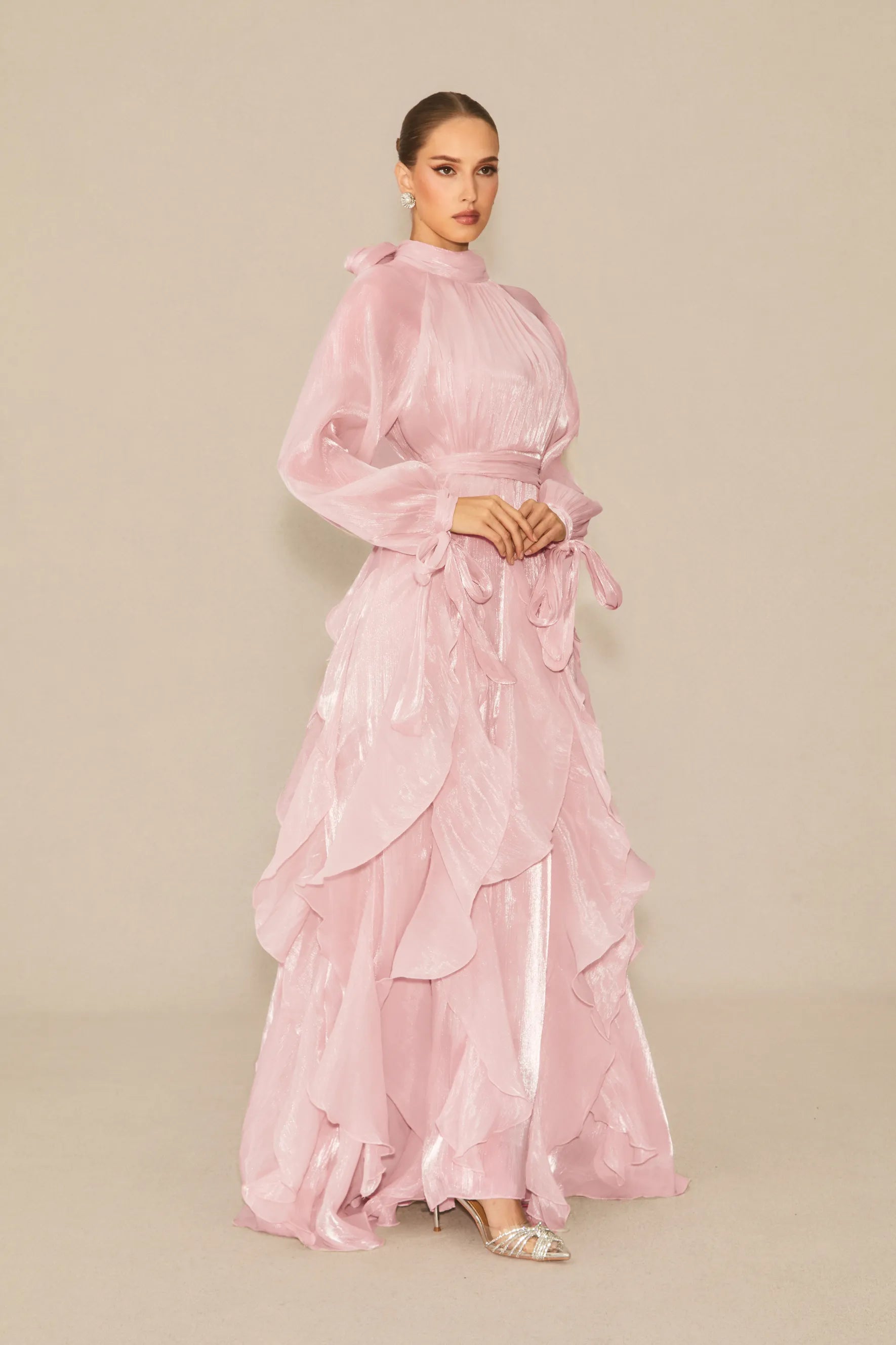Estella Puff Sleeve Ruffle Trim Maxi Dress