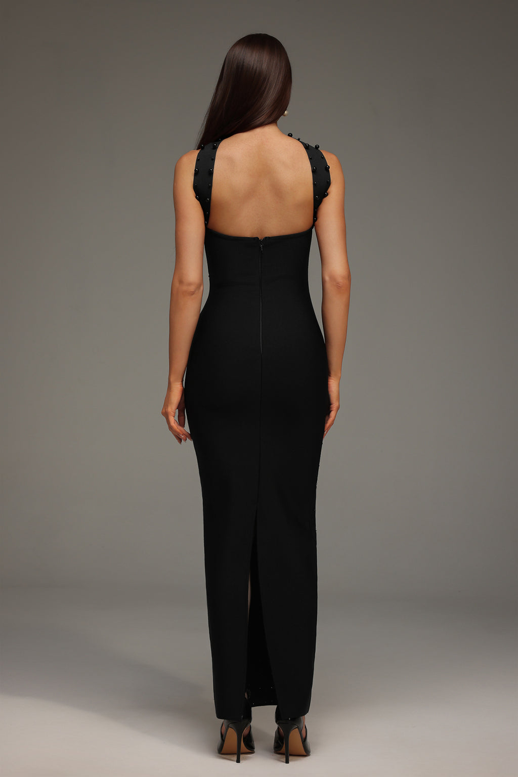 Nesya Sleeveless Pearl Bandage Maxi Dress