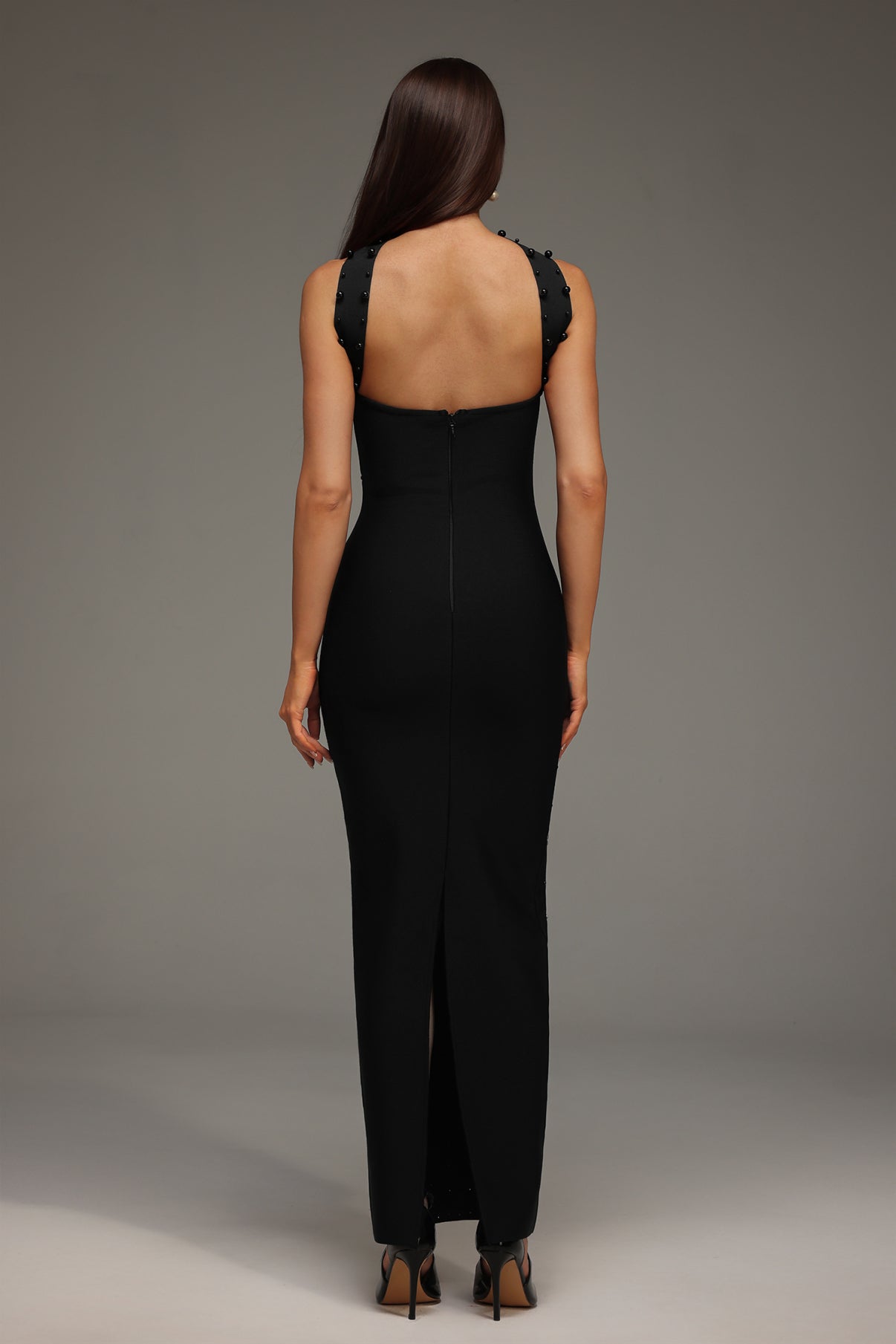 Nesya Sleeveless Pearl Bandage Maxi Dress