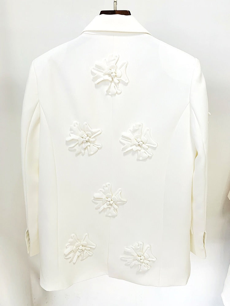 Elegant Double-Breasted Floral Embroidered Blazer & Pants for Women