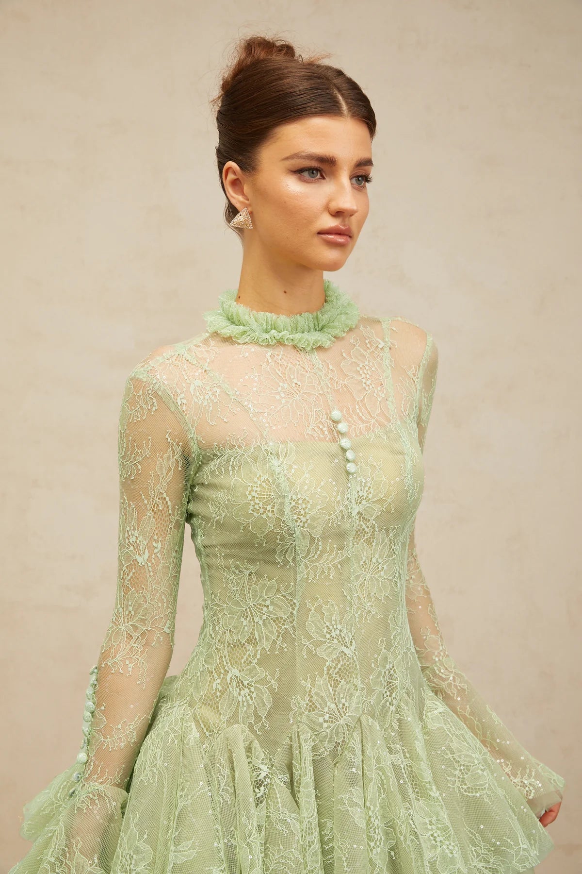 Mélodie green embroidered flared mini dress