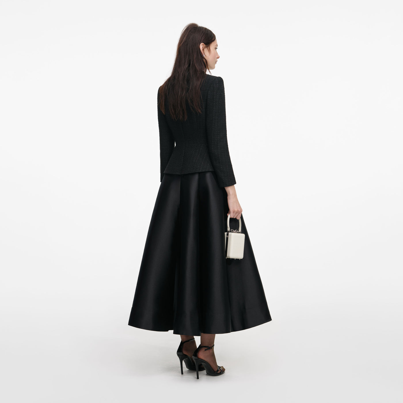Tailored bouclé and taffeta midi dress