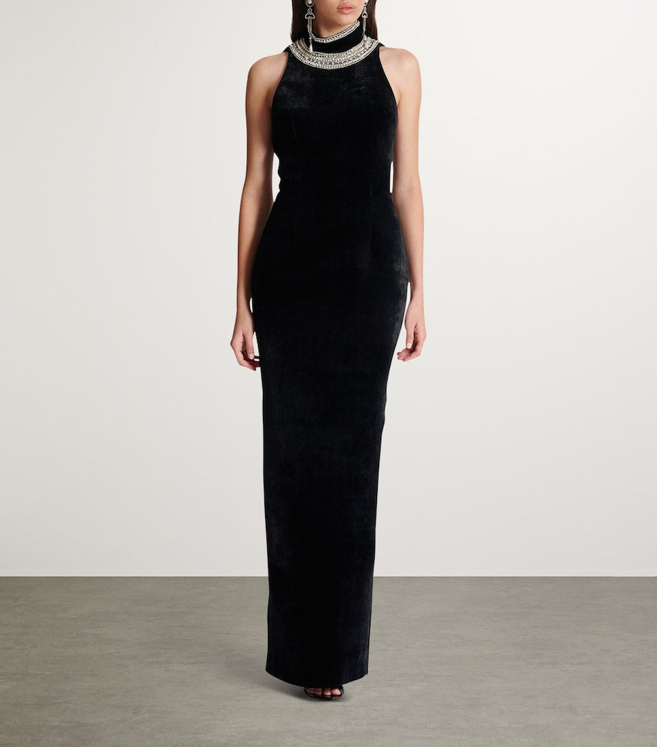 Velvet Embroidered Maxi Dress