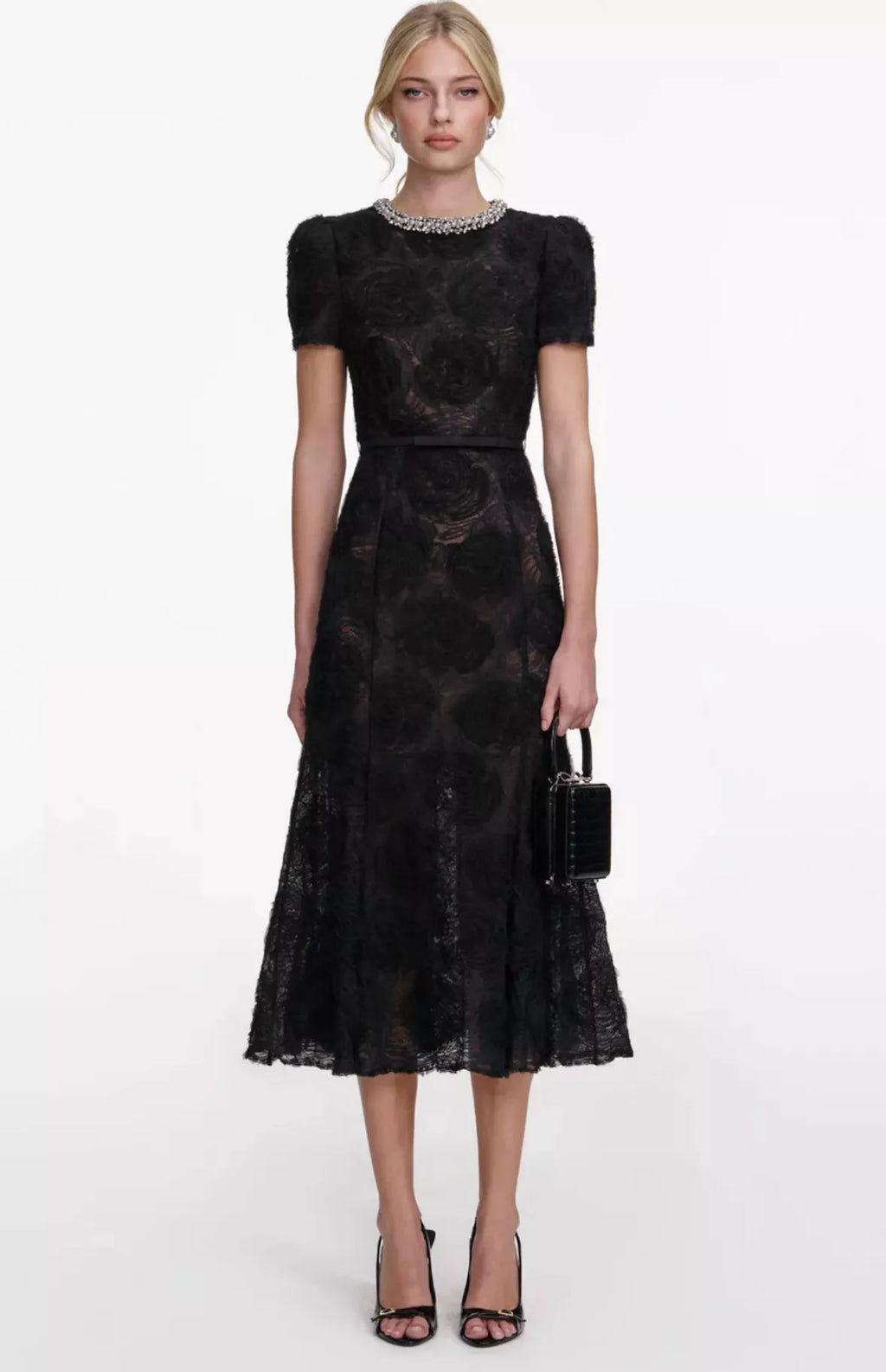 Black Tulle Lace Midi Dress
