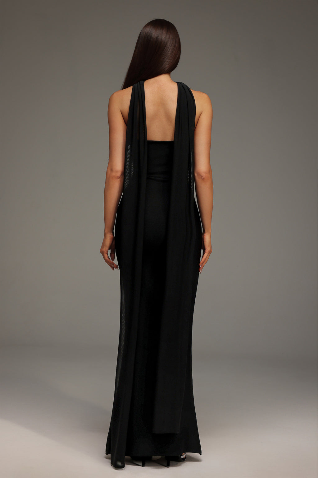 Strapless Crystal Detail Scarf Maxi Dress Black