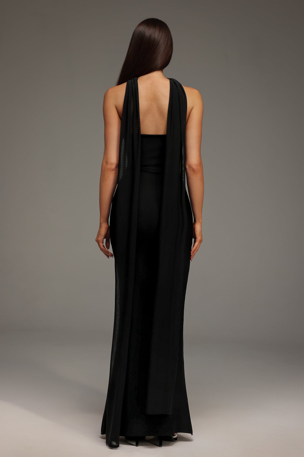 Strapless Crystal Detail Scarf Maxi Dress Black