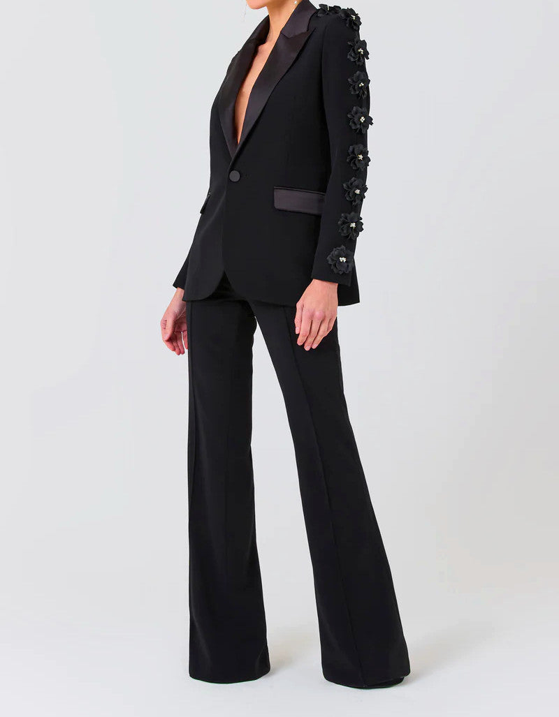 Long Sleeve Floral Detail Suit Black