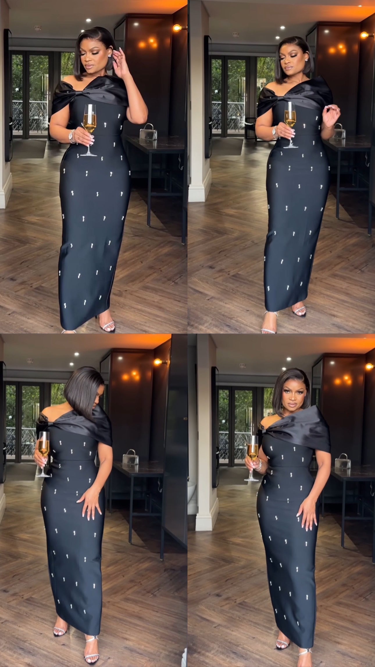 Palez Sleeveless One Shoulder Diamond Bow Bandage Maxi Dress