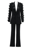 Long Sleeve Floral Detail Suit Black