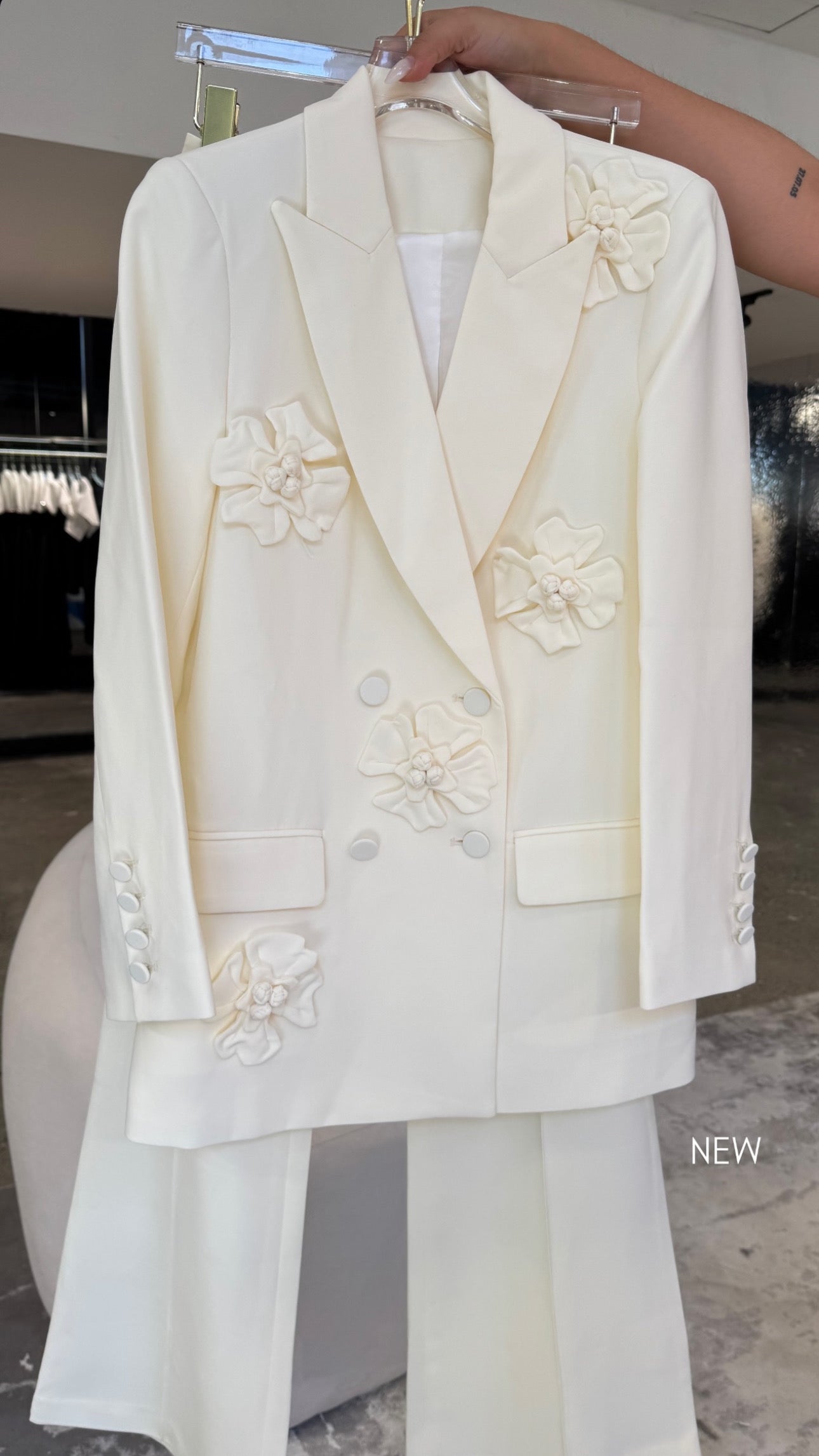 Elegant Double-Breasted Floral Embroidered Blazer & Pants for Women