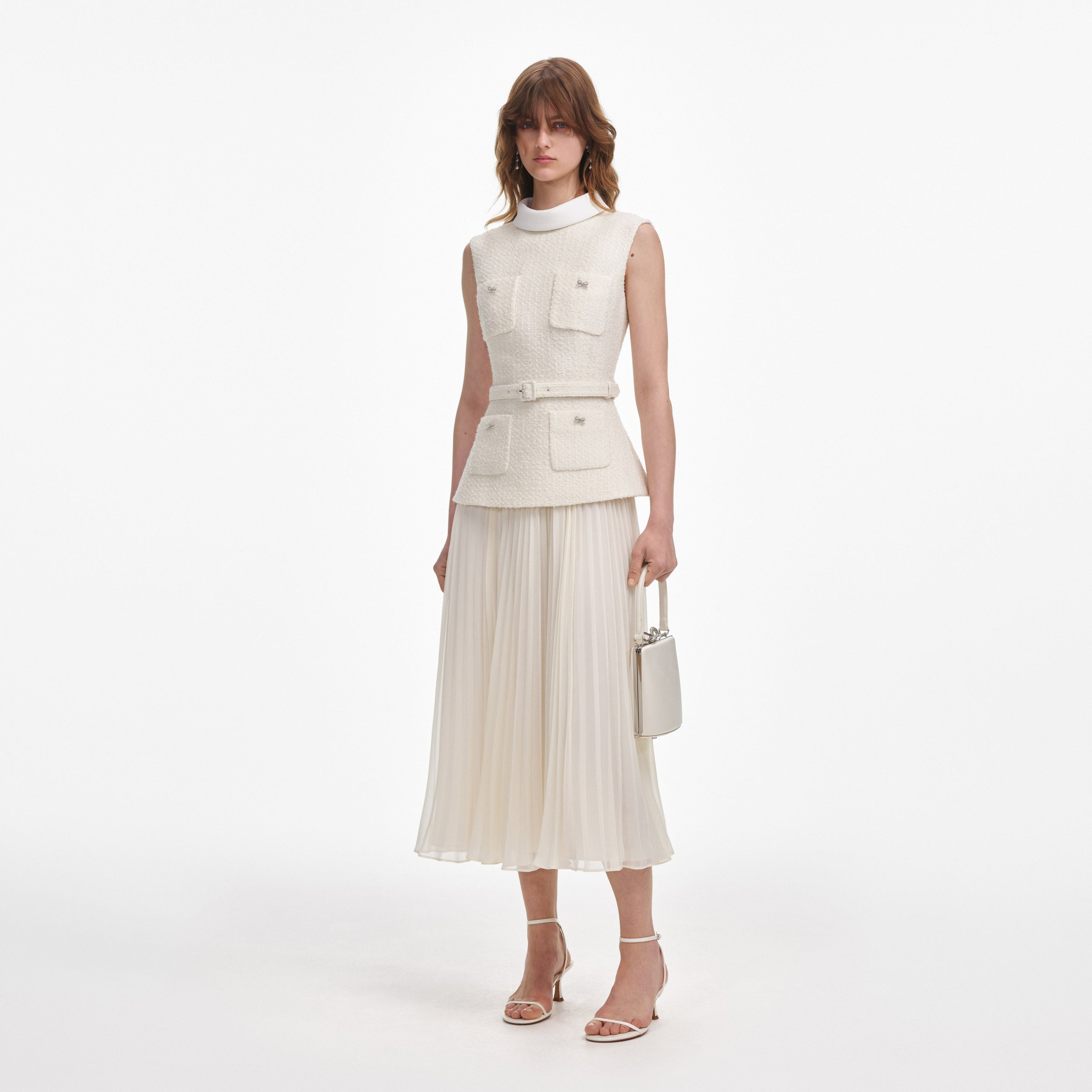 CREAM BOUCLE SLEEVELESS MIDI DRESS